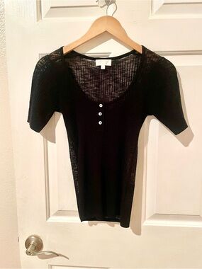 Classic Black Ribbed Short-Sleeve Henley Top from Dillards